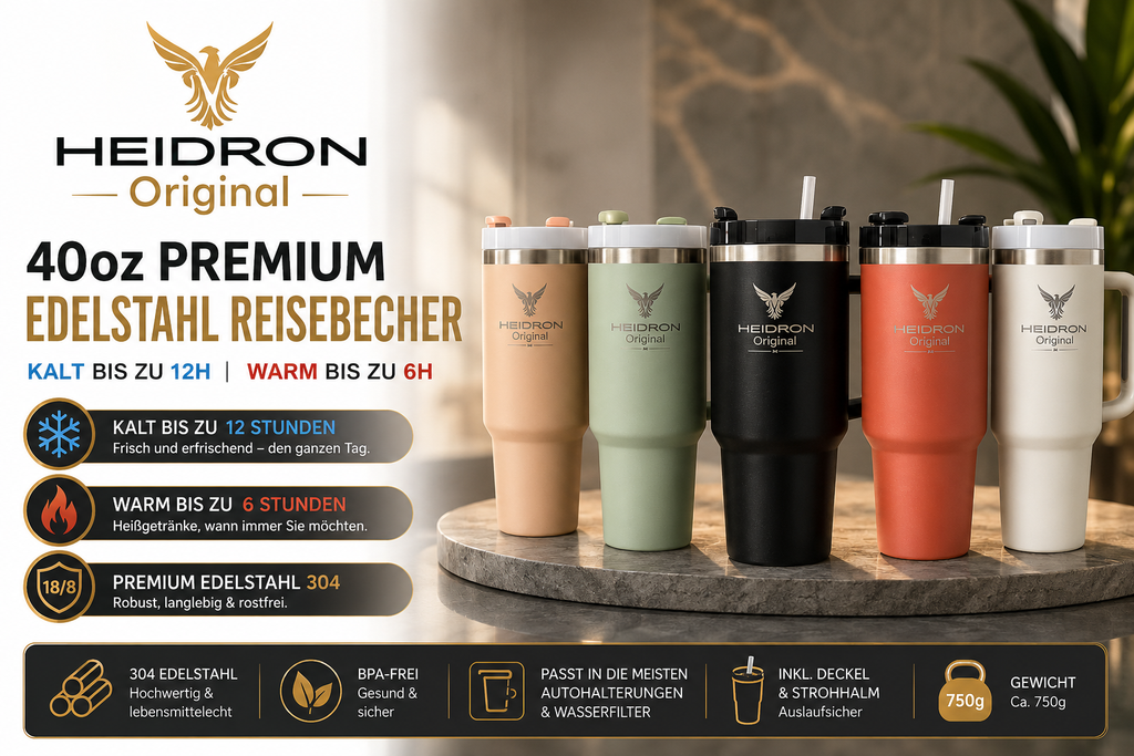 HEIDRON 1.18 L Thermal Mug – Stainless Steel with Lid & Straw